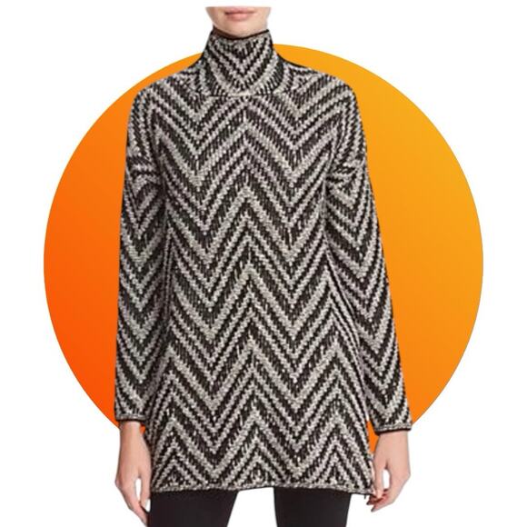 Eileen Fisher Scrunch Neck Tunic Top Sweater Dress Black Ivory Chevron XL NWT - Picture 4 of 9